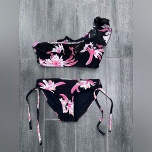 Seafolly Black and Pink Floral Bikini Set